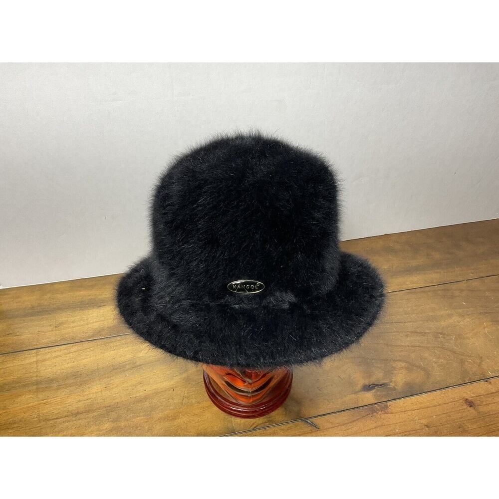 Vintage 90s Kangol Angora Furgora Jodie Bucket Hat Black Fuzzy